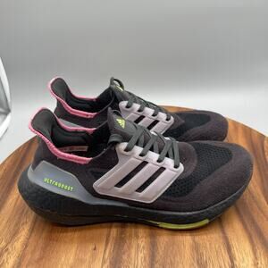 Adidas Ultraboost 21 Shoes Womens 7.5 'Pink Black Volt' Running Walking Sneakers